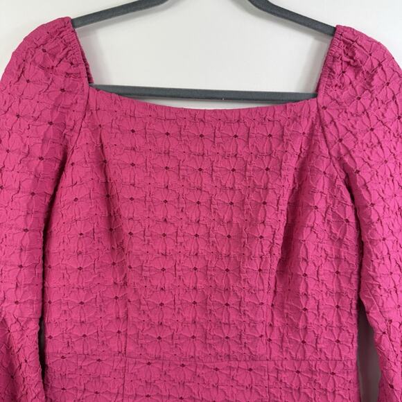 Trina Turk New Favor Pink Square Neck Bell Sleeve Dress Size 4 Sheath Textured - Picture 6 of 15